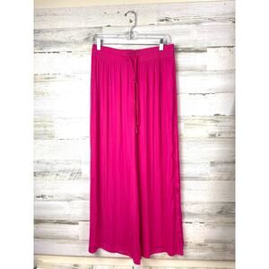 Joie Womens M Hot Pink Silky Wide Leg Tie Waist Beach Vacation Pants Casual
